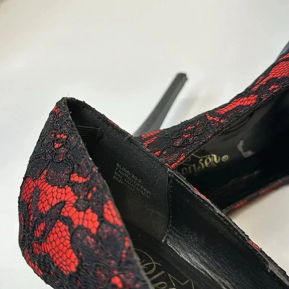 Pleaser Bliss-30-2 Platform Pump High Heel Shoes Lace Black Red Women's Size 7 - Picture 7 of 10